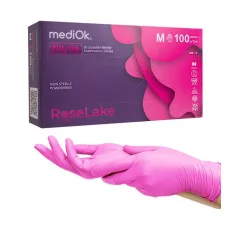 Рукавички нітрилові розмір M рожеві Rose Lake  (50 пар.) Mediok.